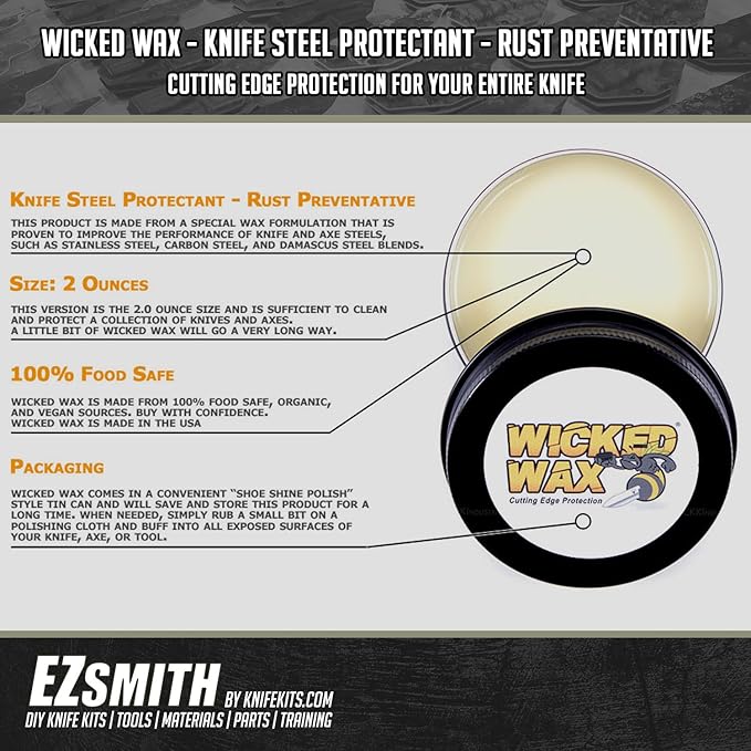WICKED WAX - (2.0 oz.) - Cutting Edge Knife Protection - For Steel, Wood, Epoxy, Plastic, and Leather - 100% Organic & Food Safe - (USA Made) – Total Clean And Protect