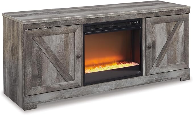 Signature Design by Ashley Wynnlow Farmhouse 63" TV Stand for TVs up to 72" with Electric Fireplace, Light Gray