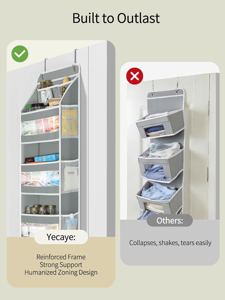 Yecaye 5 Tier 2 Pc Over the Door Organizer, Swing-proof Door Organizer Hanging with Clear PVC Windows, Behind the Door Storage for Bedroom Nursery Closet Laundry Pantry Bathroom, Grey