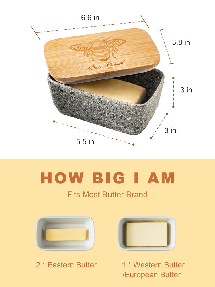 Ceramic Butter Dish with Lid for Countertop and Refrigerator