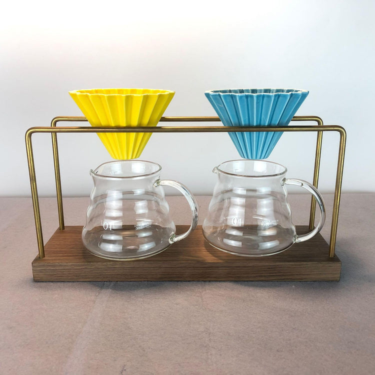 Ceramic Coffee Dripper Pour Over Coffee Maker with Wood Stand Elegant Flower Shape Filter