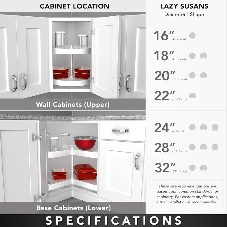 Rev-A-Shelf Dual Shelves Kidney-Shape 24" Lazy Susan Organizer for Lower Corner & Base Kitchen Cabinets, Turntable Home Storage, Wooden, 4WLS472-24-52