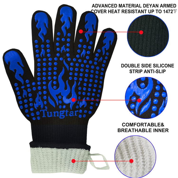 Oven Mitts Heat resistan BBQ Heat Proof Glove 1472℉ 14Inch Grill Glove for Men BBQ Gloves Gift Set for Cooking (2 Count)
