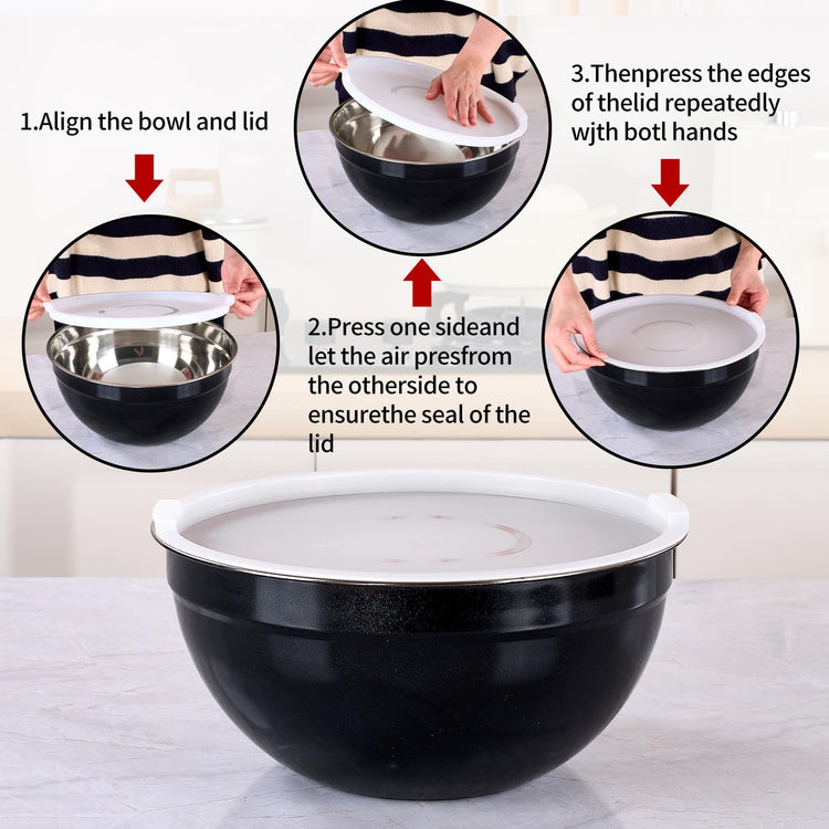 Black Mixing Bowls with Lids Set of 7