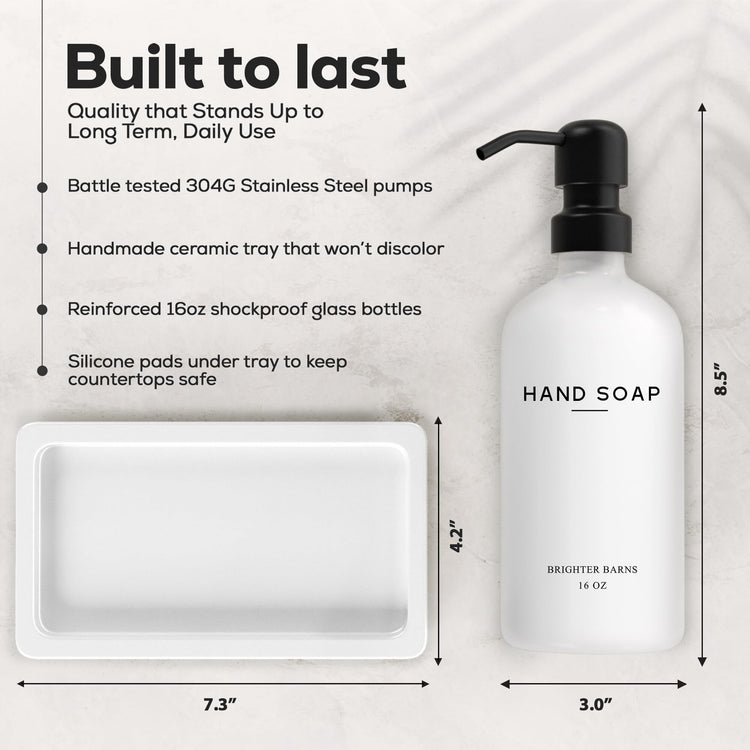 White Glass Soap and Lotion Dispenser Set with Tray by Brighter Barns