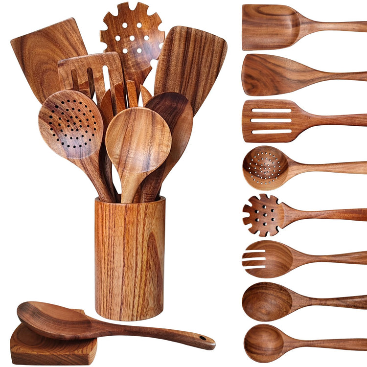 Wooden Spoons for Cooking 10 Pieces Set (10 Count)