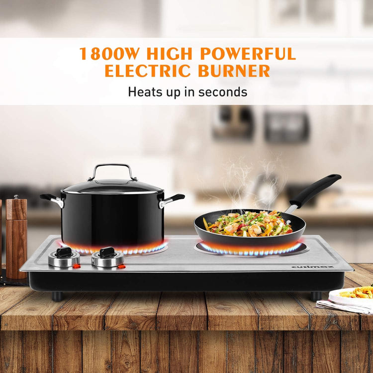 CUSIMAX Hot Plate, 1800W Double Burners, Infrared Cooktop, Electric Ceramic Hot Plates for Cooking, Portable Countertop Burner Glass Heating Plate, Compatible w/All Cookware, Upgraded Version