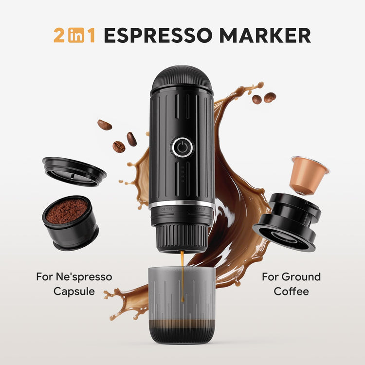Portable Electric Espresso Coffee Maker for Ground Coffee & NS Capsule Fast Self
