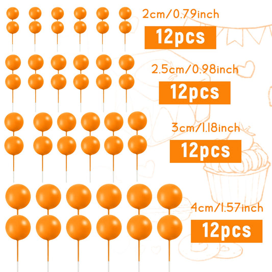 48 Pcs Orange Balls Cake Topper Decorations Balloon Cupcake Toppers Foam Cake Topper Balls for Thanksgiving Halloween Birthday Party Wedding Anniversary Cake Decorating (48 Count)