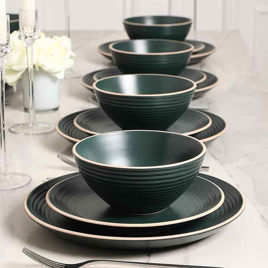 Stone Lain Lauren Modern Stoneware 32-piece Round Dinnerware Set, Plates and Bowls Set, Dish set for 8, Dark Green