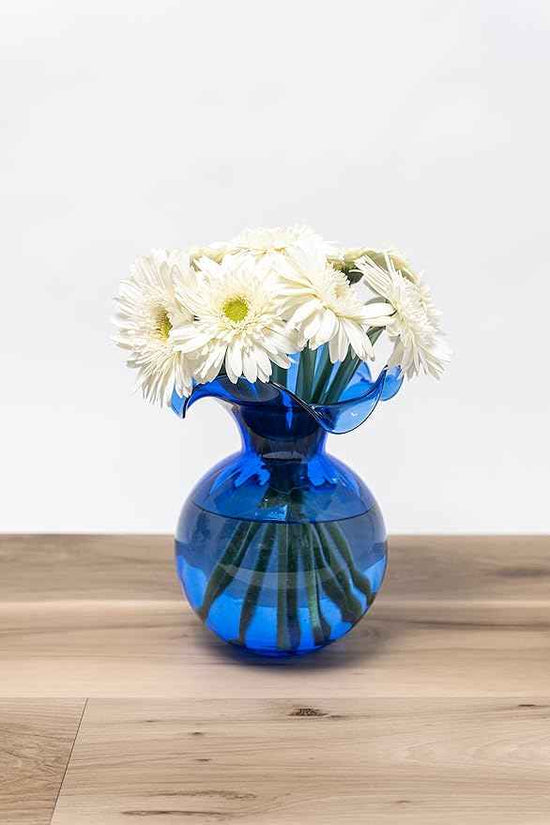 Vietri Hibiscus Collection Italian Mouthblown Glass Vases (Medium, Cobalt)