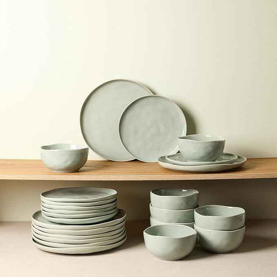 Stone Lain Mirella 24-Piece Dinnerware Set Stoneware, Plates and Bowls set, Microwave and Dishwasher Safe, Dish Set for 8, Light Green