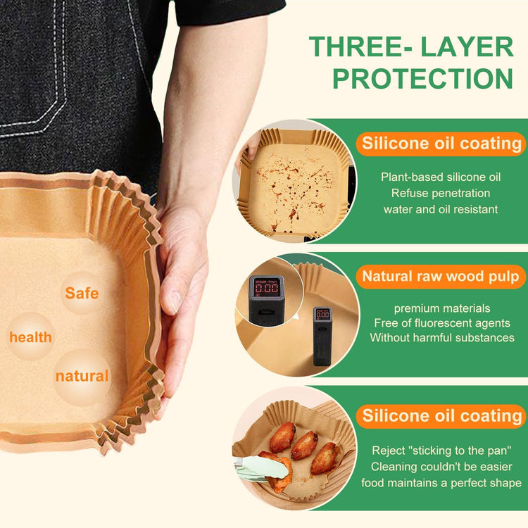 250 Pcs Air Fryer Liners Disposable 8 Inch Square - Paper Liner for 5-8 Qt, Non-Stick Oil-Resistant Parchment Paper for Ovens, Microwaves and Air Fryer Accessories