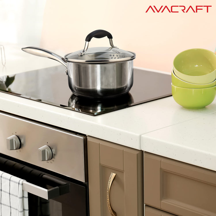 1.5 Quart Stainless Steel Saucepan with Glass Strainer Lid