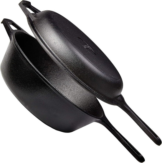 Cuisinel Cast Iron 2-In-1 Multi Cooker - 3-Quart Dutch Oven and Skillet Lid Set Oven Safe Cookware + Black Pan Scraper - Use As Dutch Oven and Frying Pan - Indoor and Outdoor Use - Grill, Stovetop - Nestoria