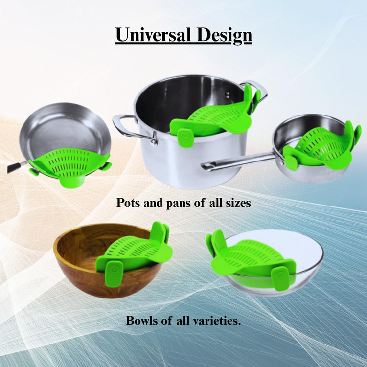 2-in-1 Silicone Strainer Set | Collapsible Colander | Over the Sink Silicone Collander With Extendable Handle | Clip-on Pot Strainer for Pots and Pans| Space-Saving, Heat-Resistant (2 Count)