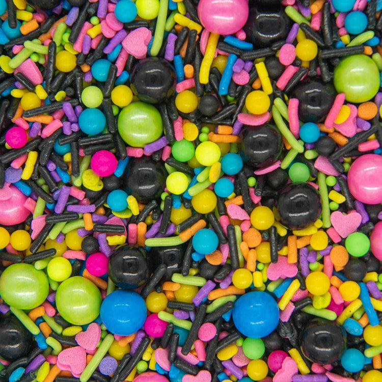 Fancy Retro Neon Sprinkles Disco Darling Cake Mix Colorful Pink and Blue Sprinkles for Cake Cupcake Decorating Decorations 80s 90s Rock Themed Birthday Themes Parties Toppers