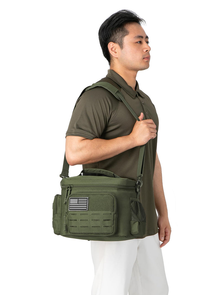 Tactical Lunch Bag for Mens Military Heavy Duty Lunch Box Work Leakproof Insulated Durable Thermal Cooler Bag for Adult Meal for Office Camping Picnic Pail MOLLE Webbing Army Green