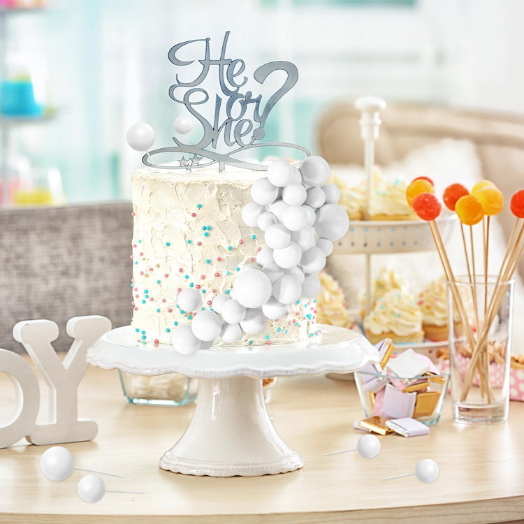 48 Pcs White Balls Cake Topper Decorations Balloon Cupcake Toppers Foam Cake Topper Balls Cake Balls Decorations for Birthday Party Wedding Anniversary Cake Decorating (48 Count)