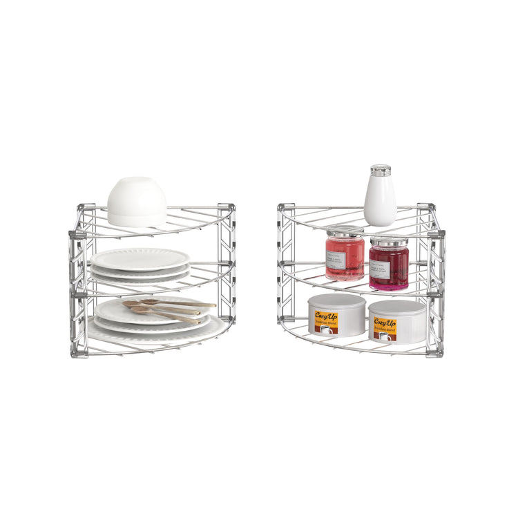 3 Tier Counter & Cabinet Corner Shelf Organizer 2 Pack Chrome (6 Count)
