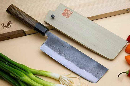Yoshihiro Nashiji High Carbon White Steel #2 Japanese Nakiri Vegetable Knife with Cocobolo Wood Handle (6.5'' (165mm) & Saya)