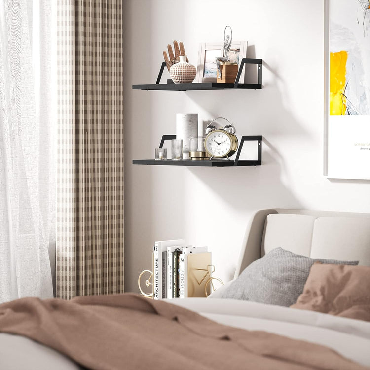SRIWATANA Floating Shelves Wall Mounted Set of 2 Rustic Wood Shelves with Large Capacity(Black
