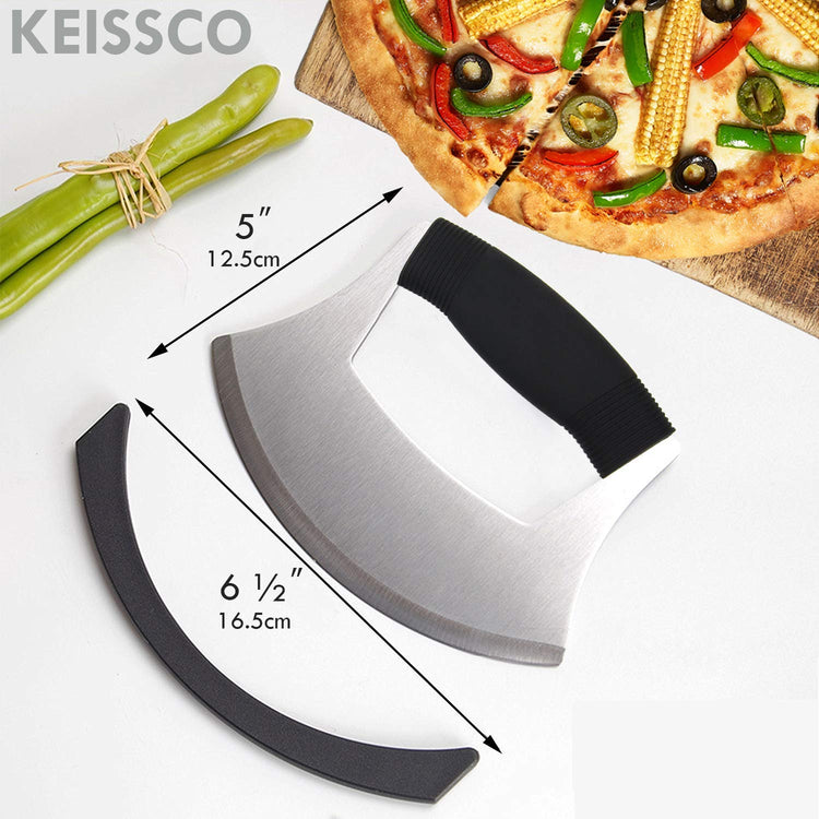 Pizza Cutter Stainless Steel Ulu knife Razor Sharp Rocker Slicer Cutter Mincing Mezzaluna Knife Salad Vegetable Chopper with Upgraded Ergonomic Anti