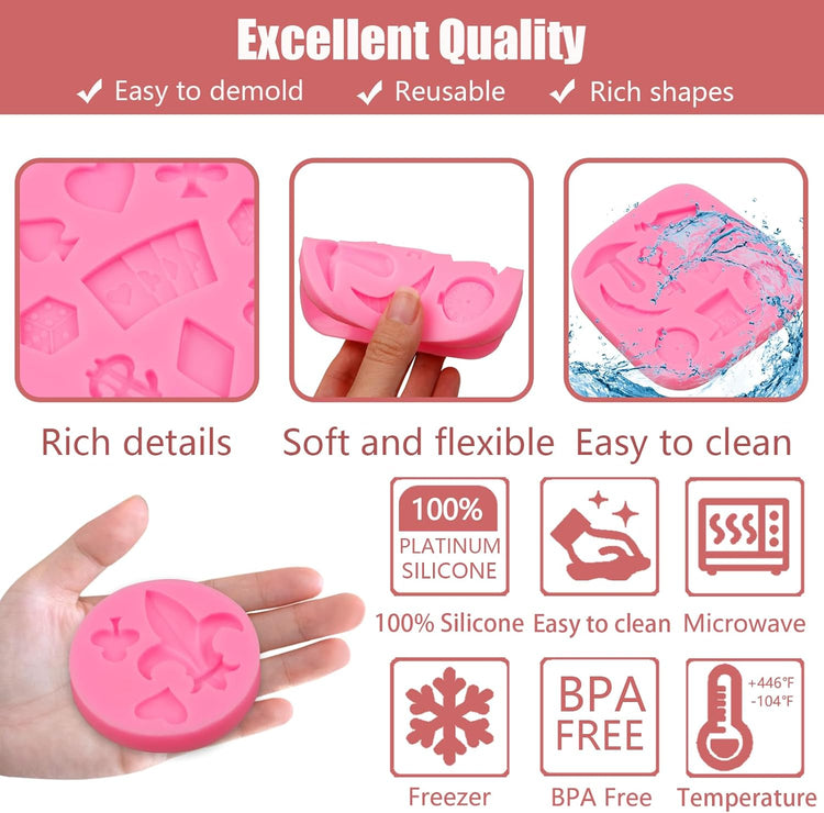 Poker Silicone Molds 3 Pcs, 3D Casino Themed Chocolate Molds Alice Wonderland Hat Fondant Mold for Cake Decoration Candy Cupcake Topper Cake Pop Popsicle Birthday Party Polymer Clay Crafts