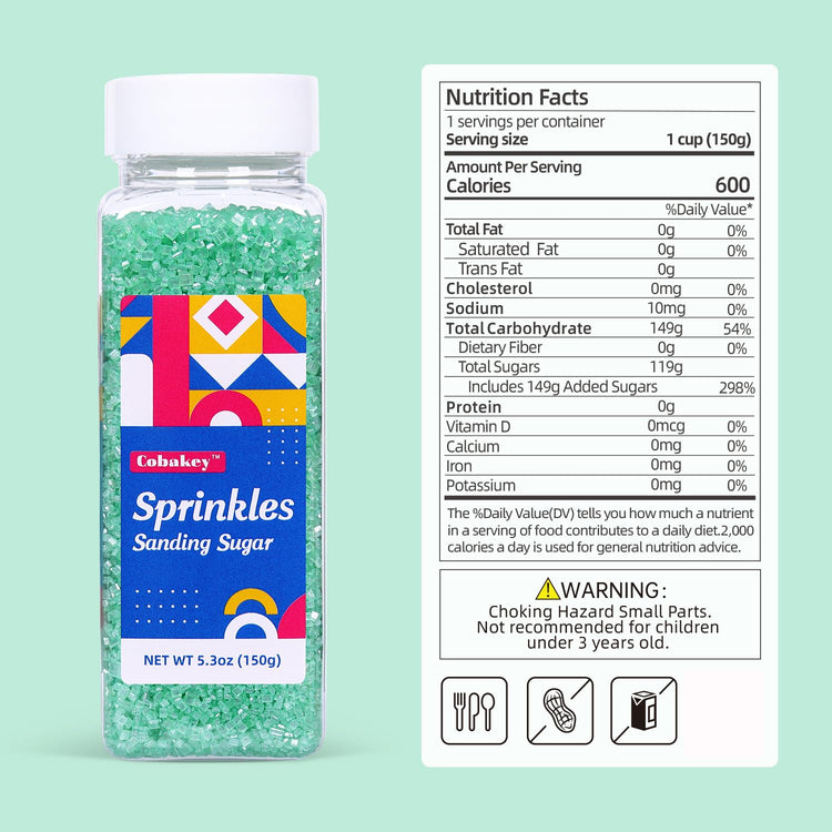 Green Sanding Sugar for Baking Easter Edible Sparkling Sugar Sprinkles Coarse Sugar Crystals for Cake Decoration Cookie Cupcake Topper Ice Cream Topping Supplies 150g (5.3 Ounce)