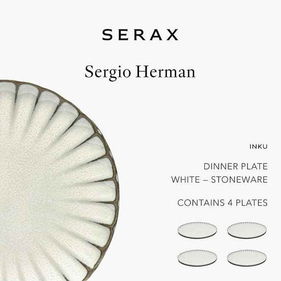 Serax White Dinner Plates | Inku Tableware by Sergio Herman | Dishes Set for 4 | Stoneware Microwave Safe Plates | Dish Set | Farmhouse Kitchen and Dinnerware Sets | Luxury, Family and Party