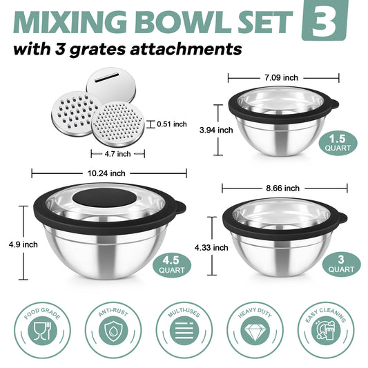 Mixing Bowls 3PCS Stainless Steel Serving Salad Bowls (3 Count)