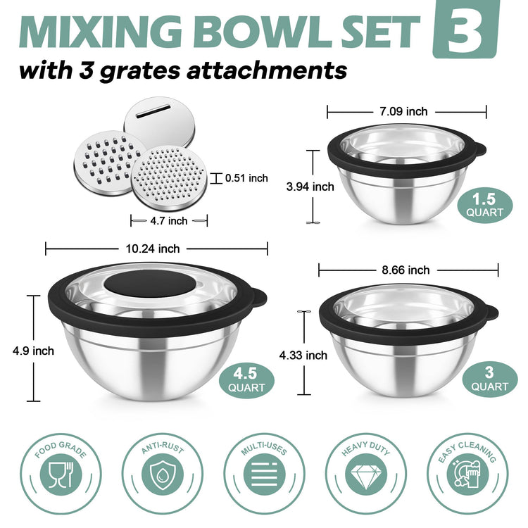 Mixing Bowls 3PCS Stainless Steel Serving Salad Bowls (3 Count)
