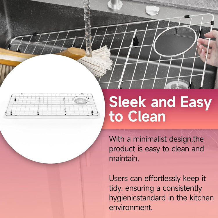28-1/4" x 14-1/4" x 1-1/4" Stainless Steel Sink Rack for Bottom of Sink, Metal Sink Protectors For Kitchen Sink, Sink Grid, Sink Bottom Grid with Side Drain, Kitchen Sink Grid with Sink Strainer