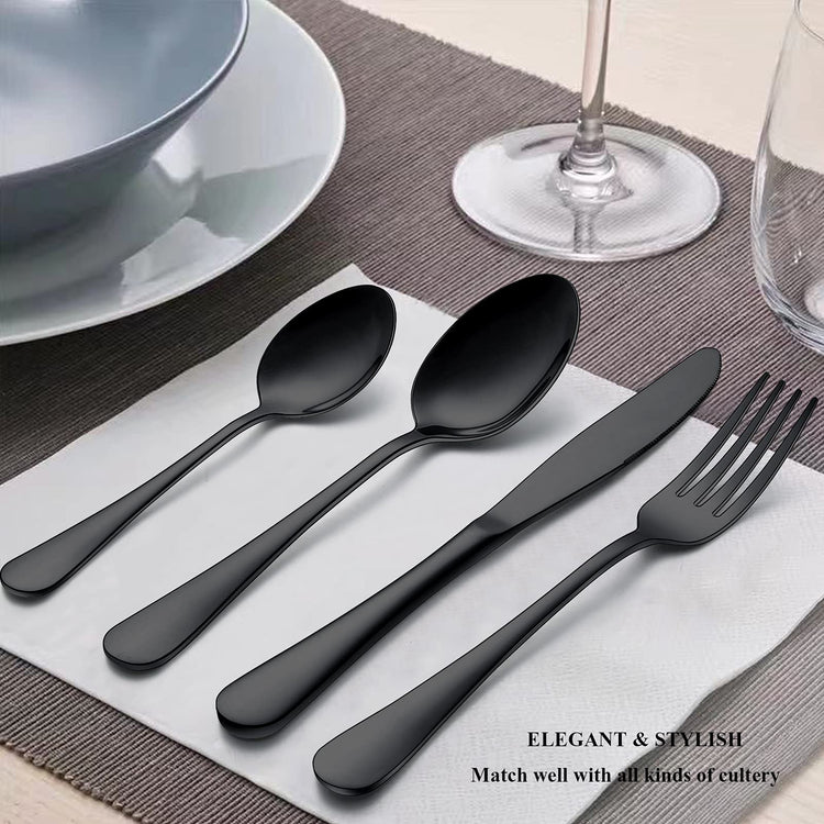24 Piece Black Flatware Set with Steak Knives (4 Count)