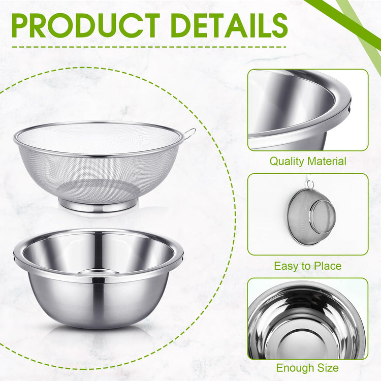 8 Pcs Stainless Steel Microporous Colander Set with 1.2qt 2qt 3qt 5qt Capacity Strainer with Metal Mixing Bowls (8 Count)