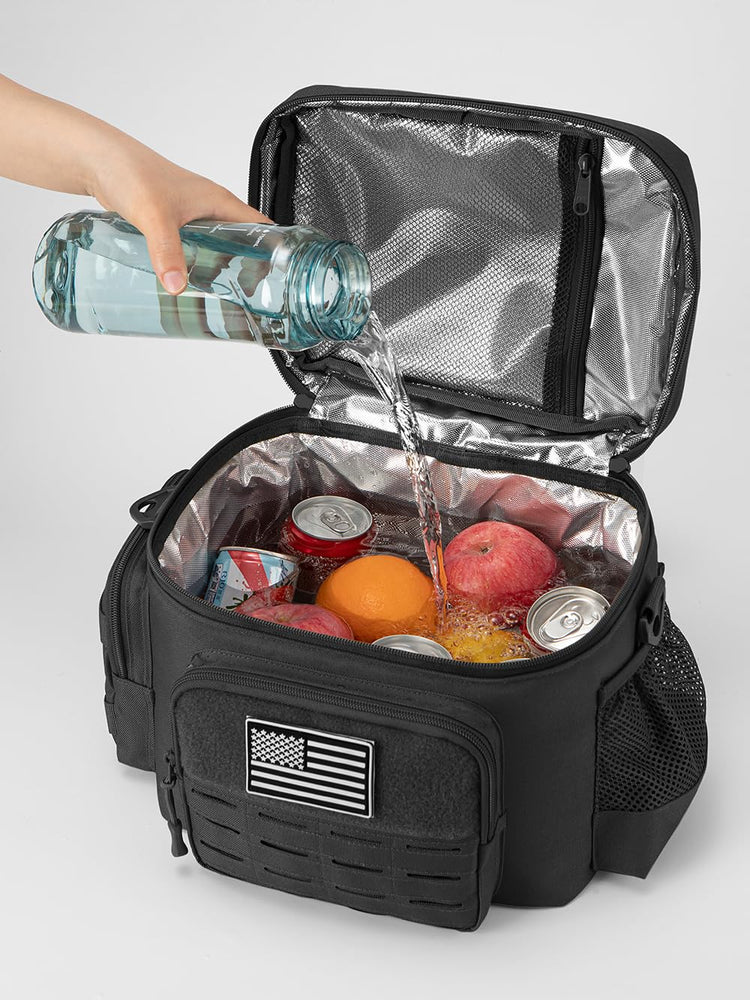 Tactical Lunch Bag for Mens Military Heavy Duty Lunch Box Work Leakproof Insulated Durable Thermal Cooler Bag for Adult Meal for Office Camping Picnic Pail MOLLE Webbing Black