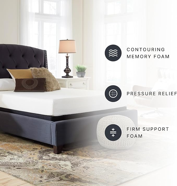 Signature Design by Ashley Queen Size Chime 8 Inch Medium Firm Gel Memory Foam Mattress with Green Tea & Charcoal Extract, Fiberglass Free, Mattress In A Box
