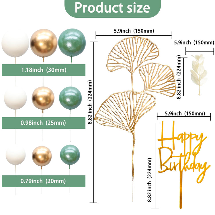 57Pcs Balls Cake Topper Boho Grass Cake topper Pearl Balls Acrylic Happy Birthday Cake Decorations for Wedding Baby Shower Birthday Boho Themed Party Supplies Pearl Green (57 Count)