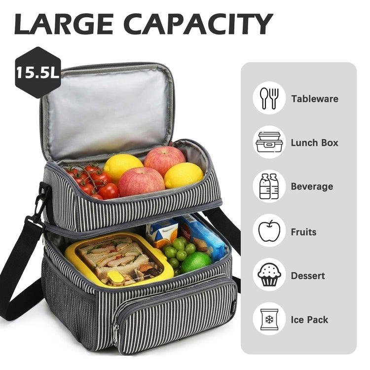 Double Layer Cooler Insulated Lunch Bag Adult Lunch Box Large Tote Bag for Men (2 Count)