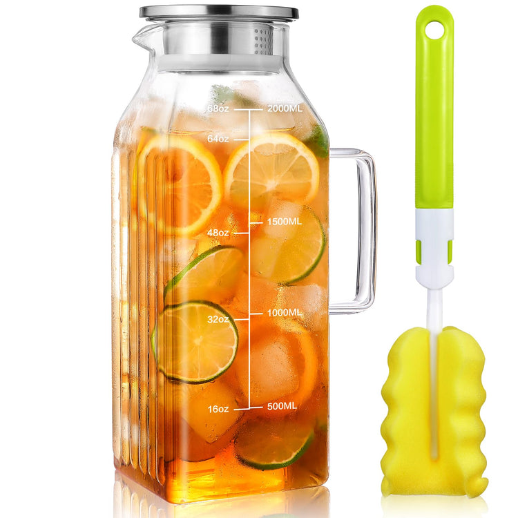 68oz Glass Pitcher with Lid and Handle for Fridge
