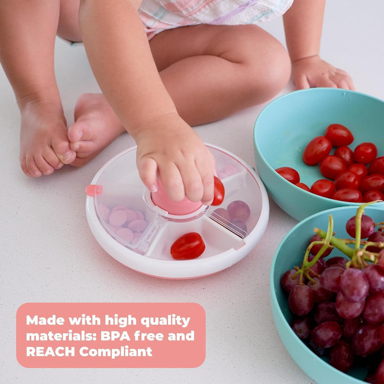 GoBe Kids Small Snack Spinner Flip Bundle with Hand Strap and Sticker Sheet - Reusable Snack Container with 5 Compartment Dispenser and Lid | BPA/PVC Free | Dishwasher Safe | No Spill - Pumpkin Spice