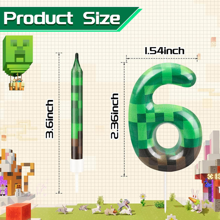 13 Pcs Dynamite Candles 12 TNT Themed Birthday Cake Candles and Number 6 Candle Cake Topper for Pixel Theme Birthday Party Anniversary Party Dynamite Theme Party Video Game Party Supplies (Number 6)