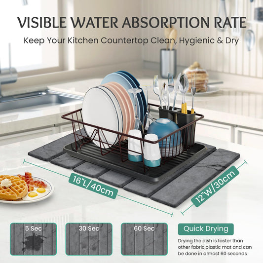 Stone Dish Drying Mat Collapsible Diatomaceous Earth Absorbent Mat Quick Dish Drying Pad Dish Rack Pad Match Any Counter to Multiple Usage for Kitchen