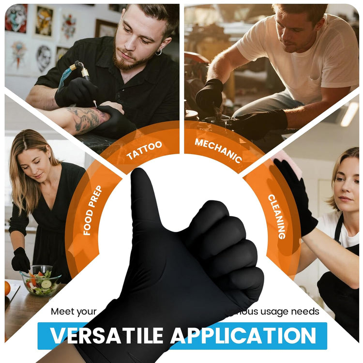 6 mil Disposable Nitrile Gloves, Heavy Duty Disposable Gloves, Cooking Glove, Latex Free, Powder Free (Black of 100, Medium)