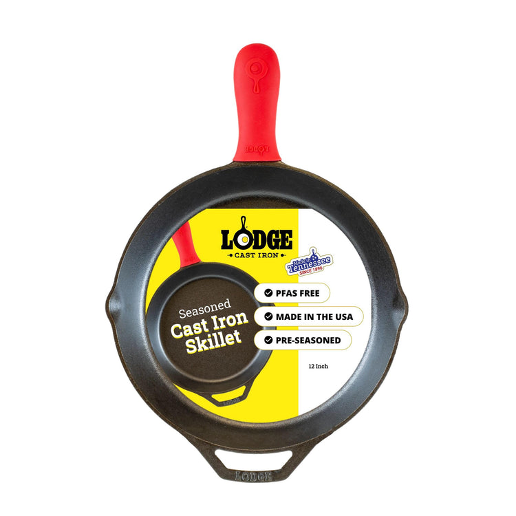Pre Seasoned Cast Iron Skillet with Silicone Handle Holder