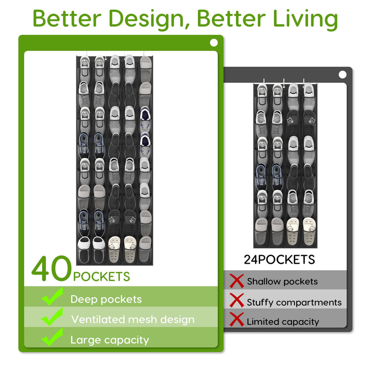 Over the Door Shoe Organizer with 40 Large Breathable Mesh Pockets