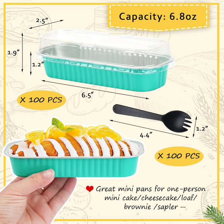 Mini Cake Loaf Pans with Lids 100 Pack (6.8 Fl Oz)