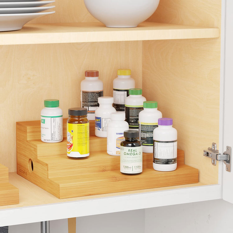 4 Tier Bamboo Spice Rack Organizer for Cabinet