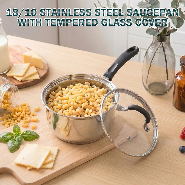 Professional 1 Quart Stainless Steel Saucepan with Lid