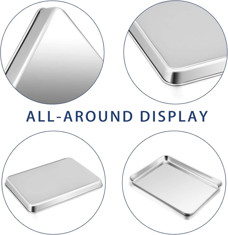 P&P CHEF 12.5 Inch Baking Cookie Sheet, Oven Pan Tray Stainless Steel Sheet Pan for Kitchen, Oven Bakeware for Multi Uses, Shiny Look & Dishwasher Safe, Healthy & Heavy Duty, 4Pcs
